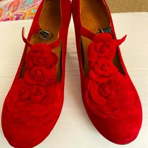 Rich red suede Chie Mihara platform shoe